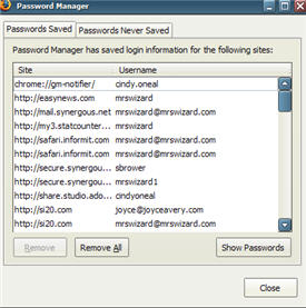 Firefox saved passwords