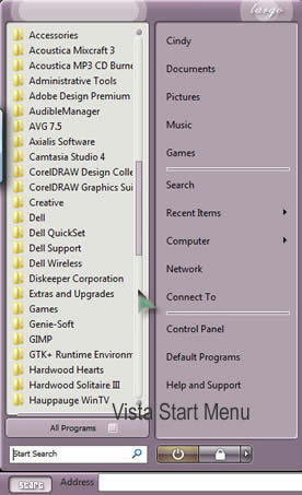 vista start menu programs