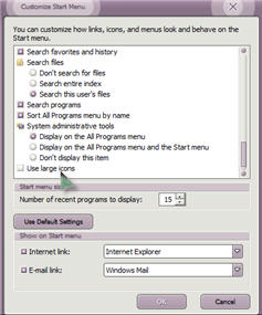 Vista Start Menu Properties