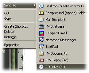 xp tips - send to cd drive